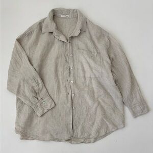 Oysho 100% Linen Button Up Shirt Neutral Beige Relaxed Fit Size M Lagenlook